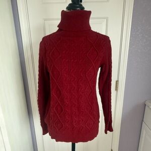 Women's Red Cable Knit Turtleneck Sweater